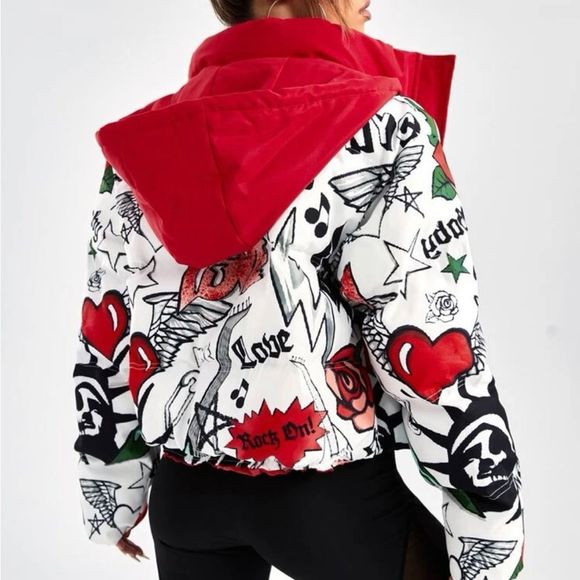 NWT Stylish Graphic Winter Puffer Jacket - Picture 9 of 16